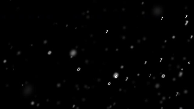 Video overlay template Minimal futuristic animation with glowing binary digits rising through dark space with soft floating motion and cyber data concept
