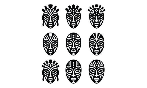 Tribal masks vector set on white background
