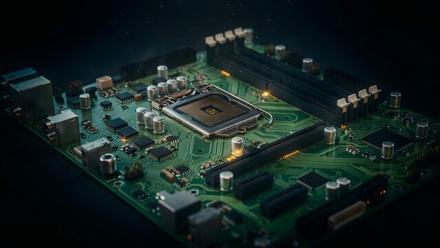 Close-up of a Modern Computer Motherboard with Electronic Components