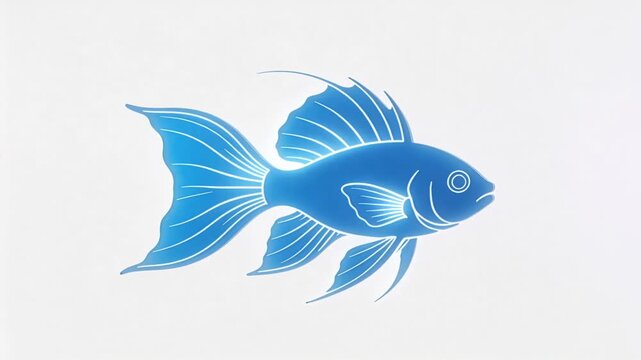 Looping glowing blue fish graphic waving fins and tail on light backdrop, simulating swimming