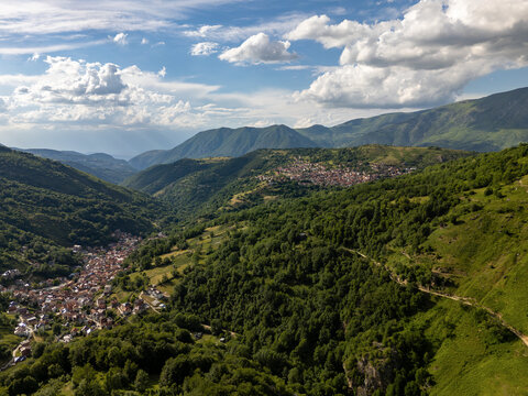 Mountain valley in Kosovo with villages nestled in nature