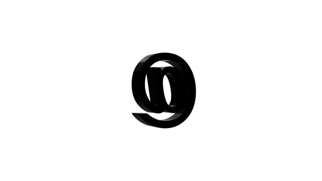 3D Rotating At Sign Email Icon Animation in Black Color, Internet Communication,Graphic Isolated on White Background