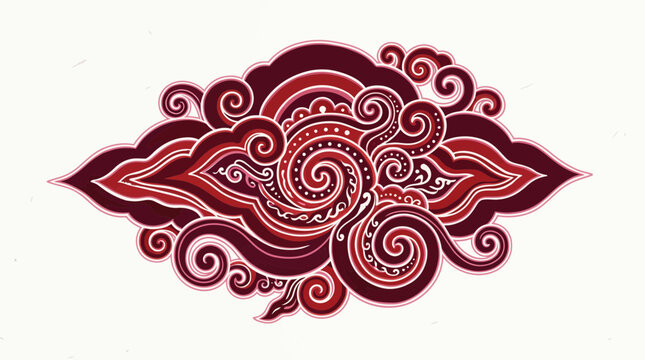 Stylized Megamendung batik cloud pattern in red and white traditional Indonesian art style.