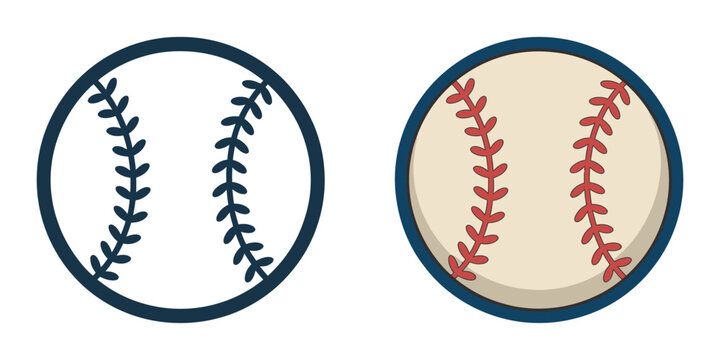 Baseball icon vector illustration, baseball ball with red stitching detail, sports equipment symbol