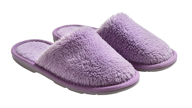 Plush purple open-back slippers with grey soles