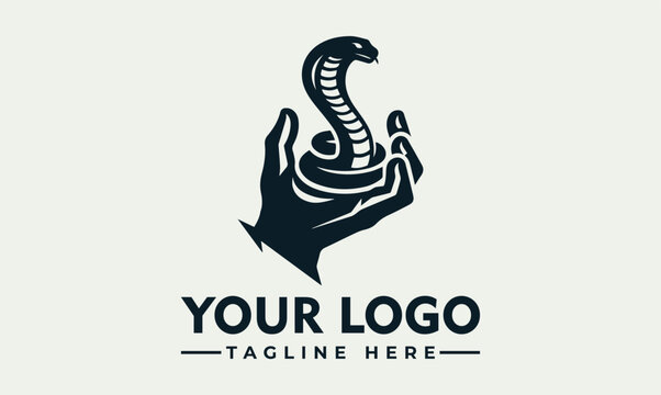 Hand holding a cobra snake mascot vector logo illustration for health medicine