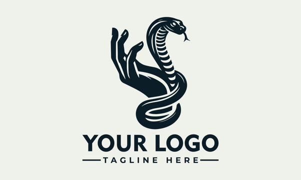 Elegant cobra snake intertwined with human hand vector logo illustration for branding