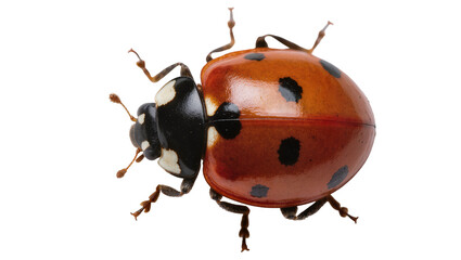 Orange ladybug with black spots and white markings on head © Lisa