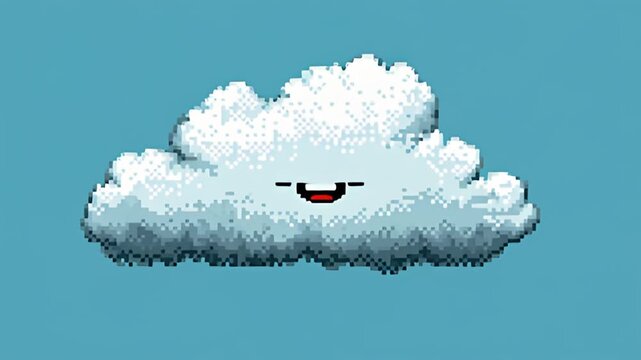 Pixel art cloud character with changing facial expressions