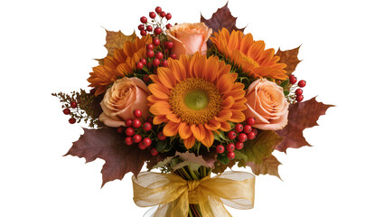 Autumn bouquet with sunflowers roses, berries and leaves © Lisa