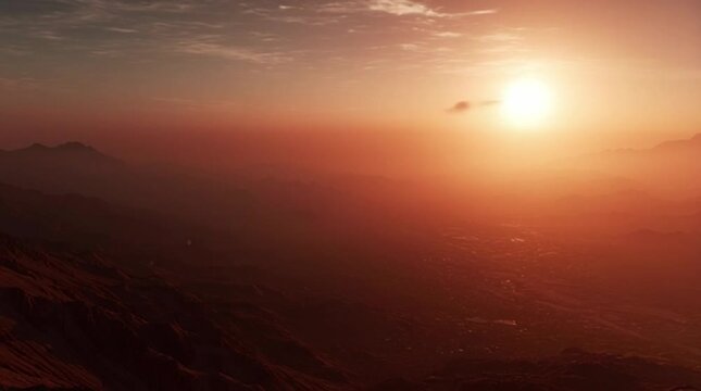 A breathtaking sunset paints the vast mountainous sky in fiery hues, a stark reminder of nature's power amidst ongoing water restrictions impacting precious resources and fragile ecosystems
