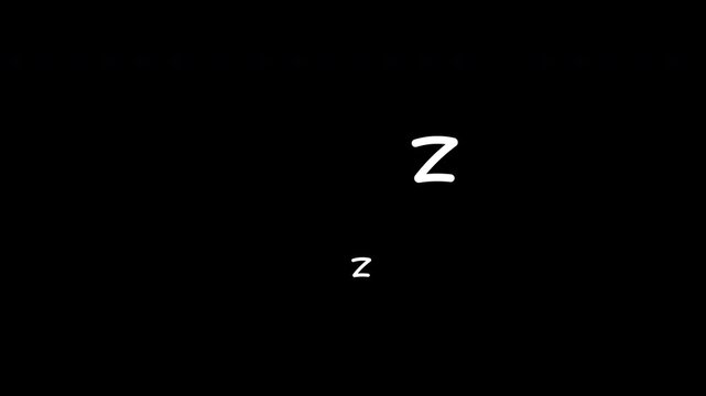 Animated sleep zzz symbols floating on black background, smooth looping motion graphic for night and rest concept. 4K video