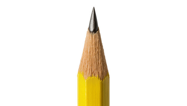Yellow pencil with sharpened graphite tip and wood grain detail