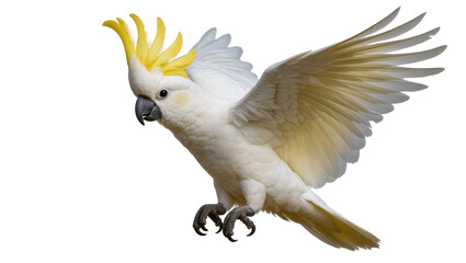 White cockatoo with yellow crest and spread wings © Luca