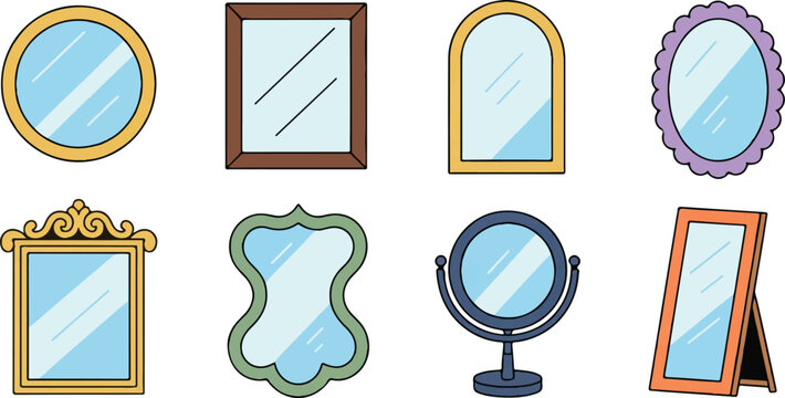 Collection of various wall and table mirrors with different frames including gold wood oval rectangle and antique fancy shapes.