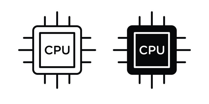 Computer microprocessor icon line and glyph bundle