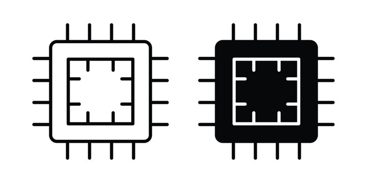 Computer microchip icon line and glyph bundle
