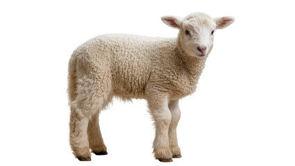 Fototapeta premium Young white lamb standing on white