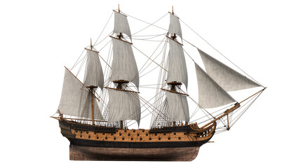 Wooden sailing ship with white sails and rigging © Lisa