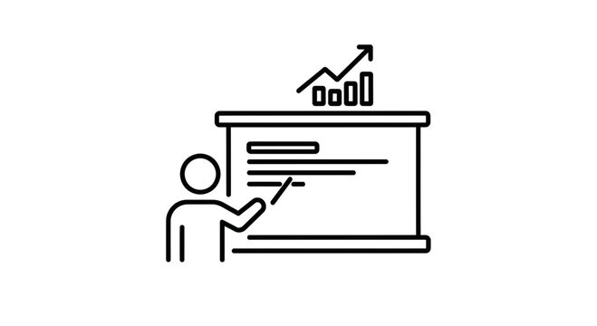 Business presentation with growth chart on whiteboard and pointing stick