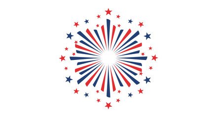 Obraz premium Patriotic firework burst vector, red white and blue starburst explosion, American fourth of July celebration graphic on white background