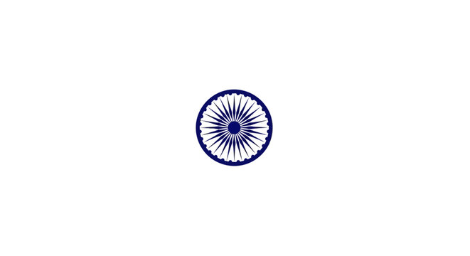 Ashoka Chakra vector icon, navy blue wheel of dharma symbol on white background, Indian national emblem element for republic day and independence day