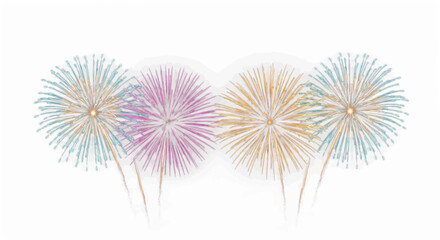 Pastel watercolor fireworks vector, soft festive pyrotechnics illustration, elegant celebration firework display on white background © ZINIYAISLAM
