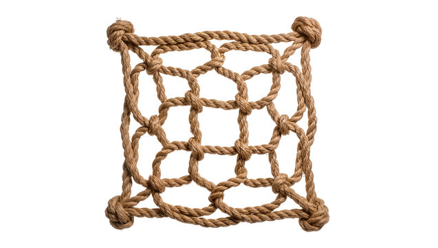 Square knot net made of thick brown rope