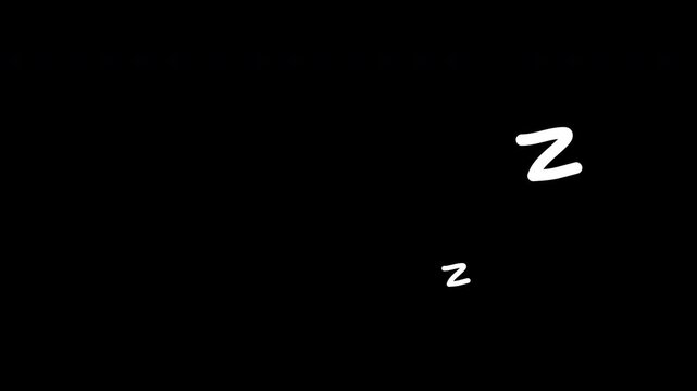 Sleeping zzz on a black screen.  minimalist motion for rest and relaxation concepts, smooth looping motion graphic for night and rest concept. 4K video