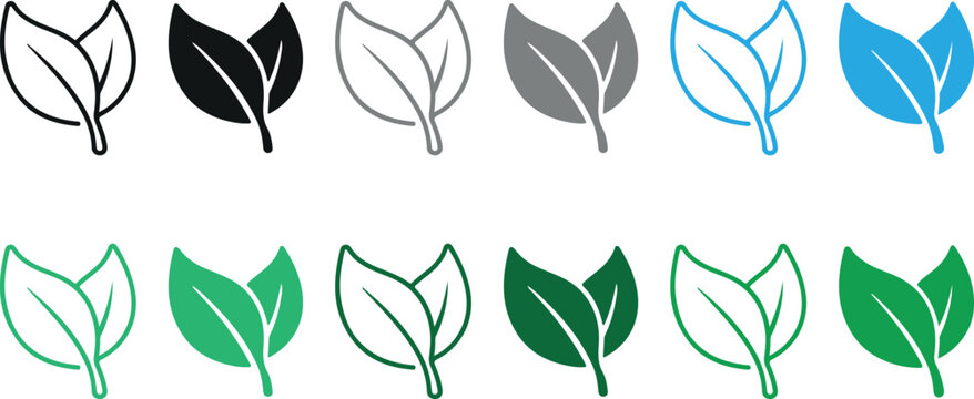Two leaves icon. Leaf symbol. Nature organic isolated illustration. Vegetarian or vegan label. Green eco logo most eye catching