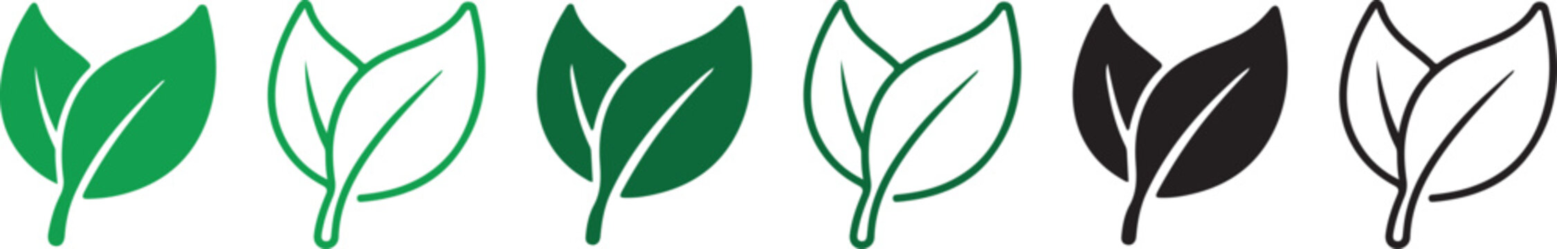Two leaves icon. Leaf symbol. Nature organic isolated illustration. Vegetarian or vegan label. Green eco logo good looking design