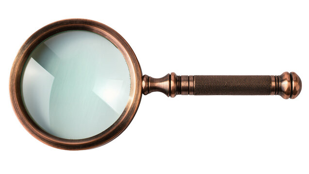 Antique magnifying glass with bronze frame and textured handle