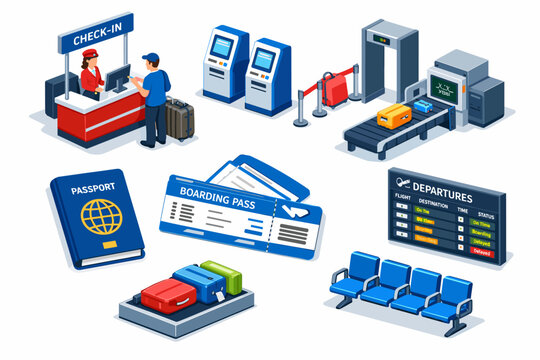 Airport departure zone elements for travel and security procedures