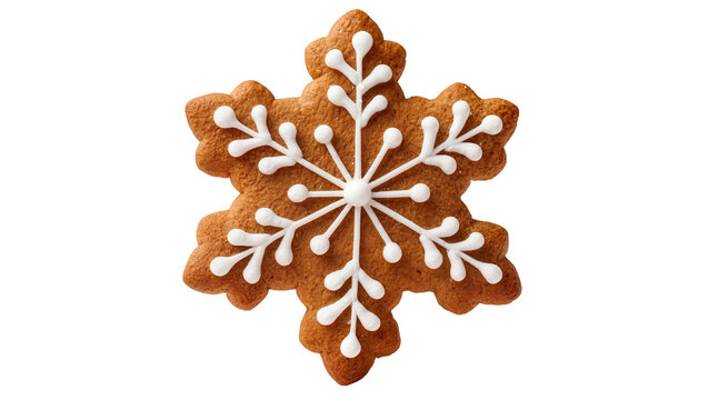Gingerbread snowflake cookie with white icing decoration