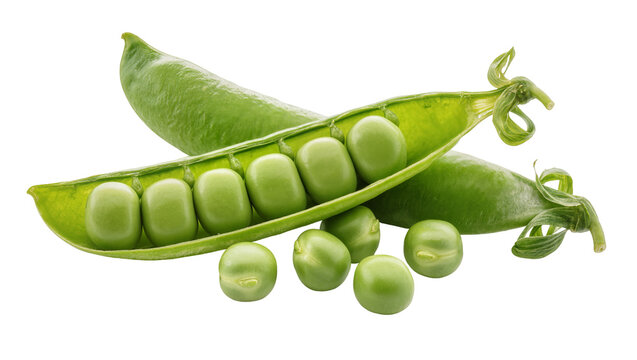 Fresh green peas in pod with scattered peas