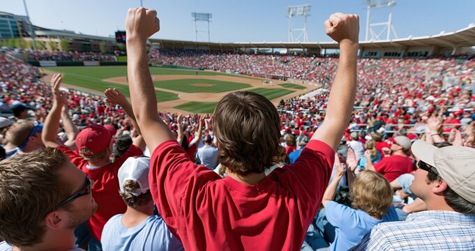 A lively college baseball stadium with vibrant fans and dynamic team colors creating an energetic game day scene.