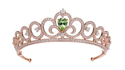 Rose gold tiara with diamonds and green gemstone © Lisa