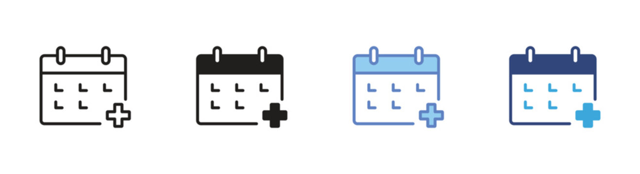 Medical appointment date icon set, Healthcare scheduling symbols, Clinic booking vector icons, Hospital calendar signs, Patient visit date vector icons
