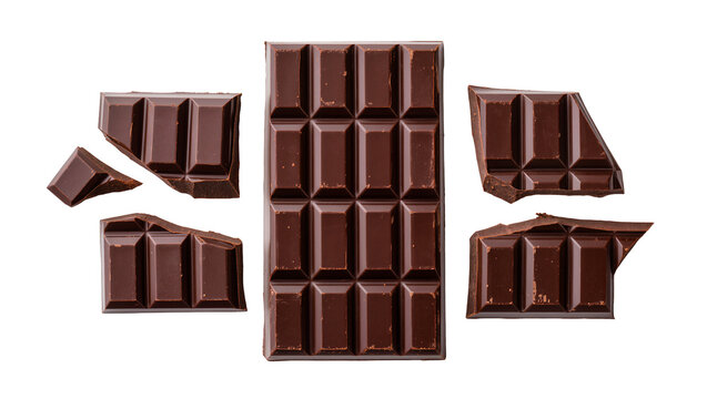 Dark chocolate bar broken into pieces