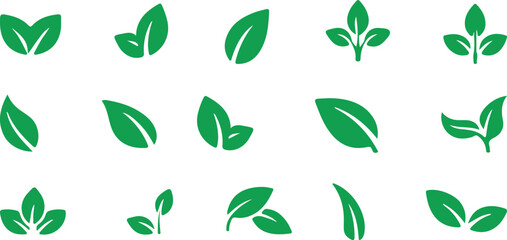 A collection of green leaf icons representing nature and growth most beautiful © JOBAER GRAPHIC