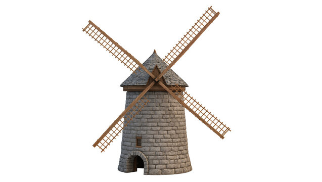 Stone windmill with wooden roof and sails