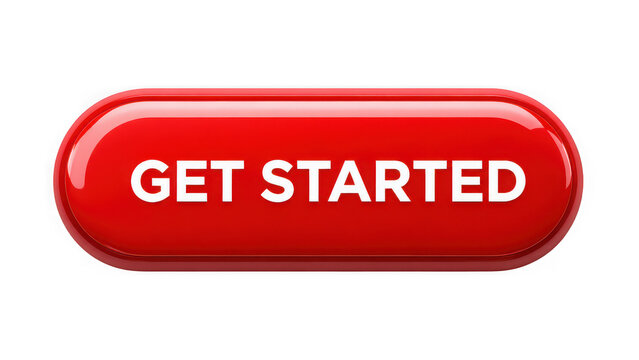 Red get started button web icon with call to action isolated on transparent background