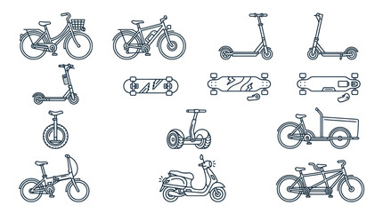 Collection of electric scooters, bikes, skateboards, unicycles, segway, moped © Zahem