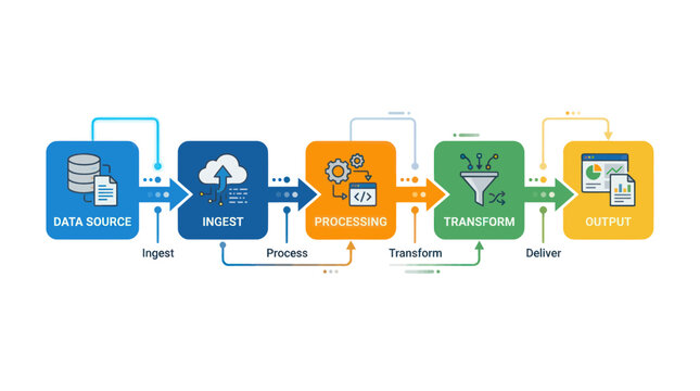 Data Flow Diagram: Source, Ingest, Process, Transform, Output