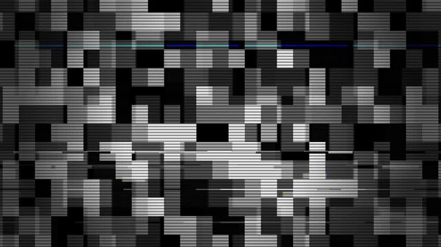 Digital Glitch Texture - Signal Lost: A monochrome abstract mosaic of pixelated squares creates a distorted, glitchy aesthetic, evoking a sense of digital interference or data corruption.