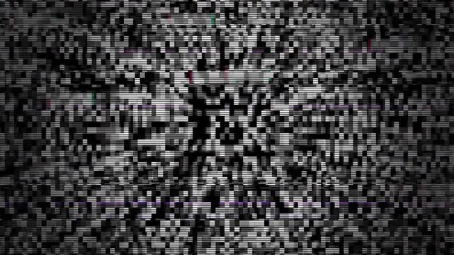 Static Screen Chaos - Signal Lost: A chaotic visual of television static, filled with random, grainy pixels creating a disorienting and unsettling abstract pattern.