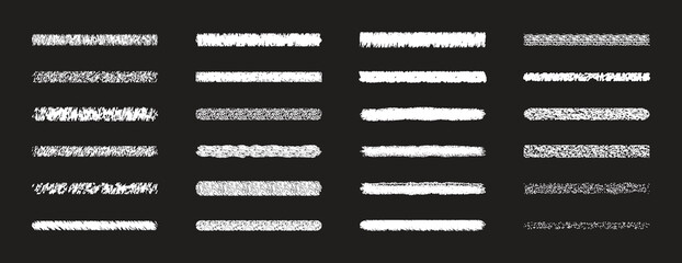 Grunge brush stroke vector set with distressed paint lines and textured marker elements isolated on black background. Abstract hand drawn streak collection creates a rough artistic effect. Modern  © Parul