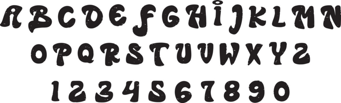Bold handwritten alphabet and number set with playful brush lettering style. Decorative uppercase characters create a fun retro-inspired look. Perfect for branding, posters, education, and typography 