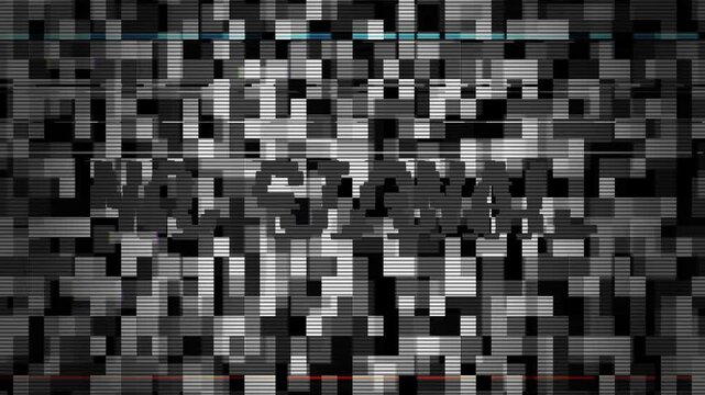 No Signal Glitch Art: A retro television screen displays a NO SIGNAL message rendered in a glitch art style, featuring pixelated squares and digital distortion.