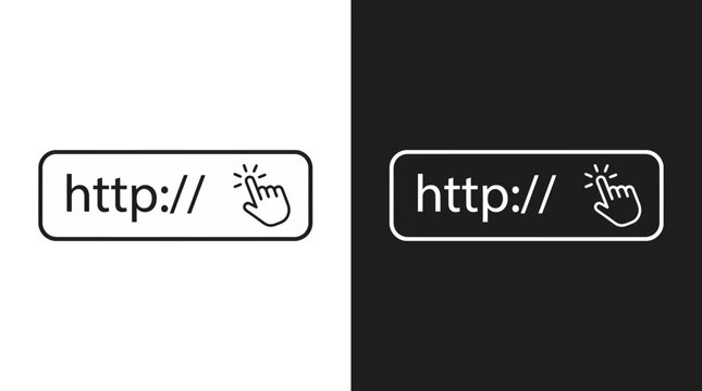 Web address http button with hand cursor clicking icon.